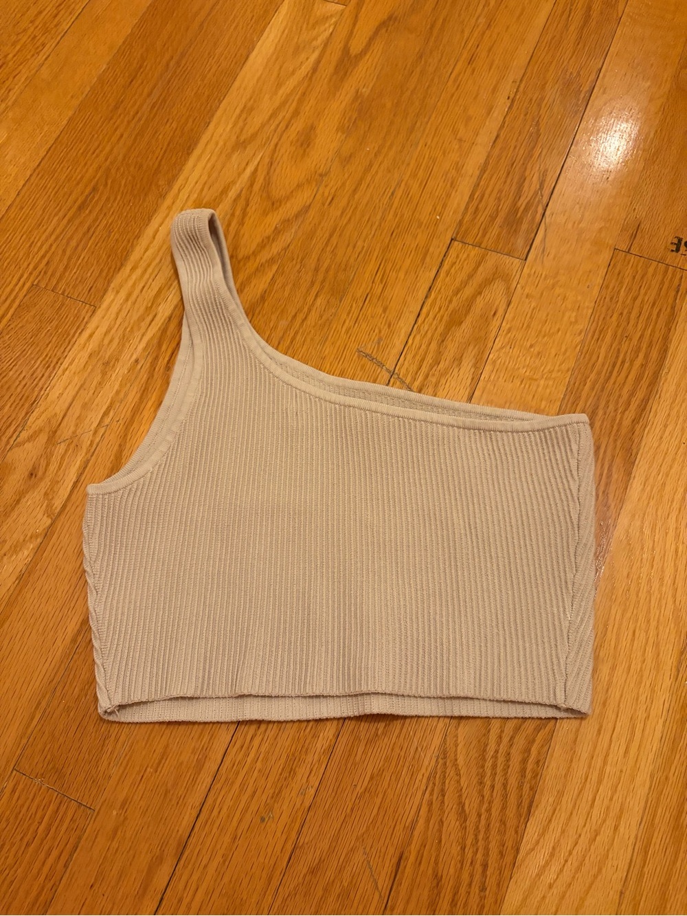 Aritzia One-Shoulder Ribbed Crop Top in Beige